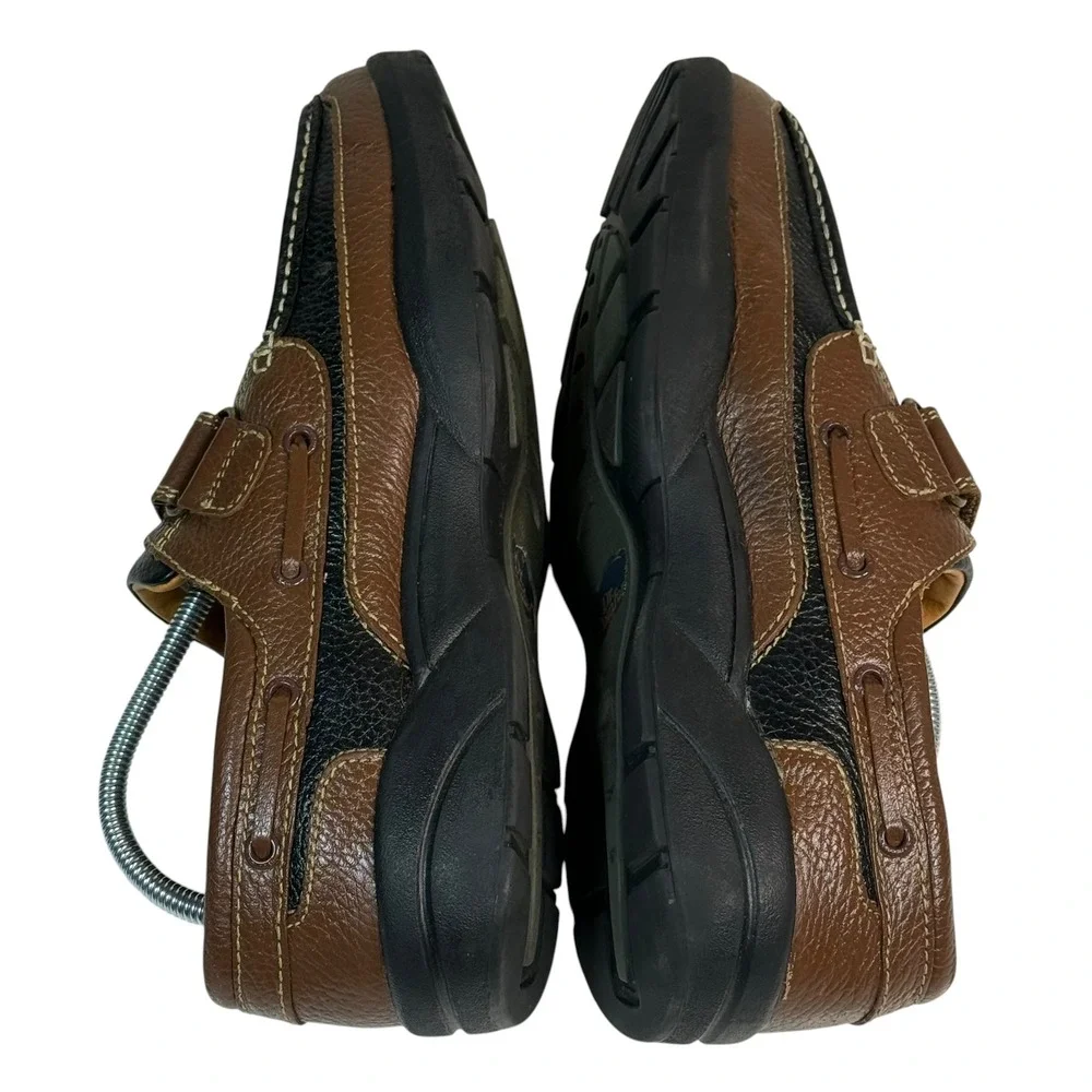 Dr. Comfort Mike Mens 11W Black Brown Leather Boat Shoes Hook Loop Strap 8660
